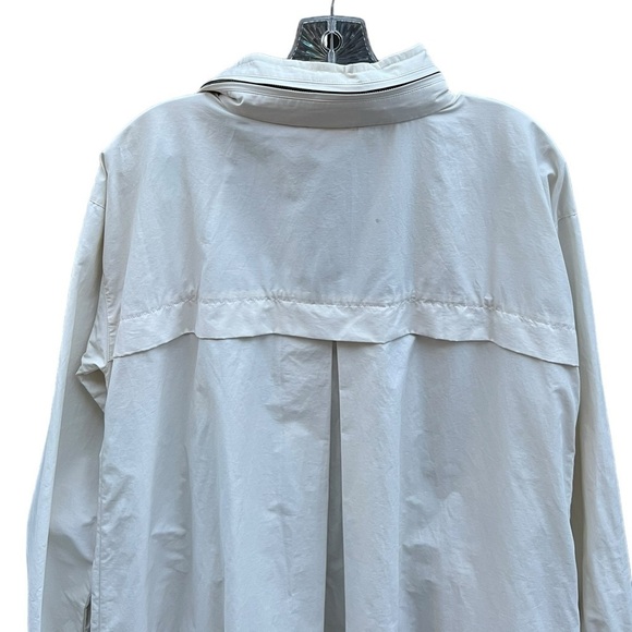 Eileen Fisher long zip & button up oversized raincoat rain jacket with hood bone - Picture 6 of 12